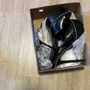 Fashion Nova Black Heels with Pearl Accents